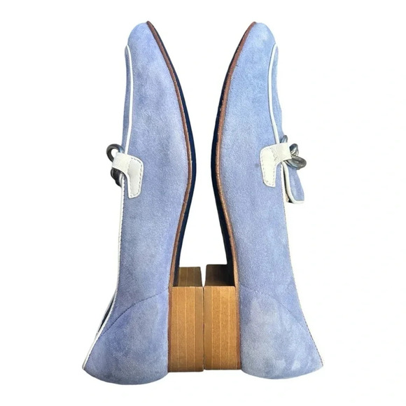 Valentina Rangoni Pale Ocean Blue Suede Silver Chain Detail Slip On Loafer Flats - Picture 4 of 12